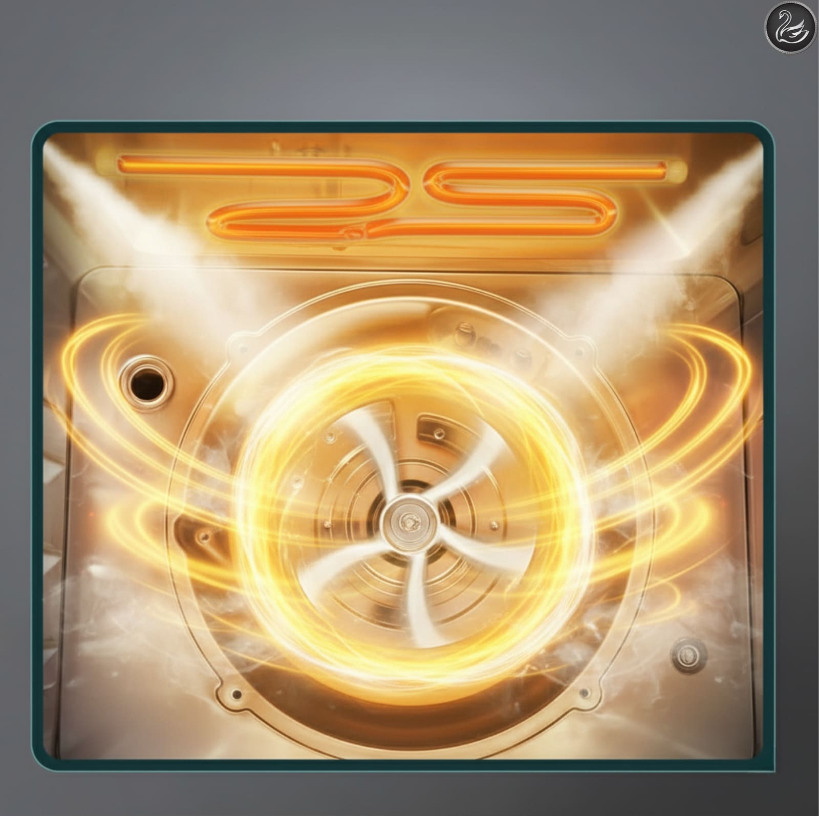 quạt gió đặt sau lưng của nồi chiên hấp